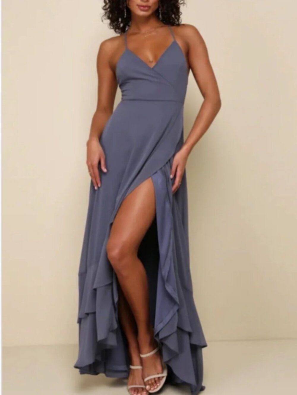 Lulu's Granite Blue Lace-Up High-Low Maxi Dress